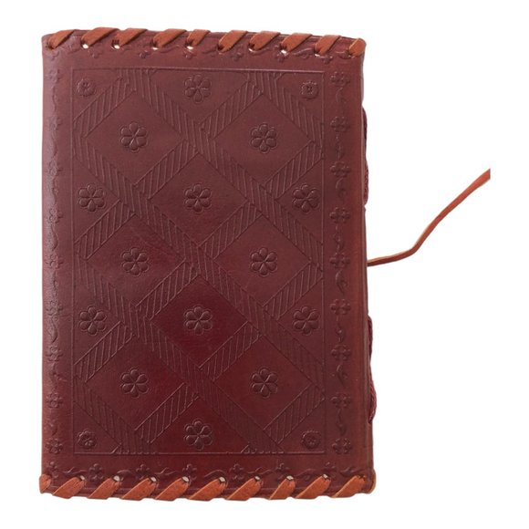 Leather Mahogany Woven Embossed Wrap Green Stone Journal - Picture 12 of 12